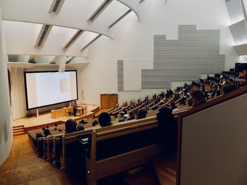 AV equipment setup inside a college hall